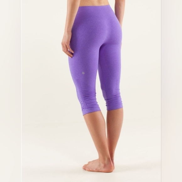 Lululemon Flow Crop ll Purple Heathered Legging Ruched Cinched Sides Seamless - Picture 1 of 14